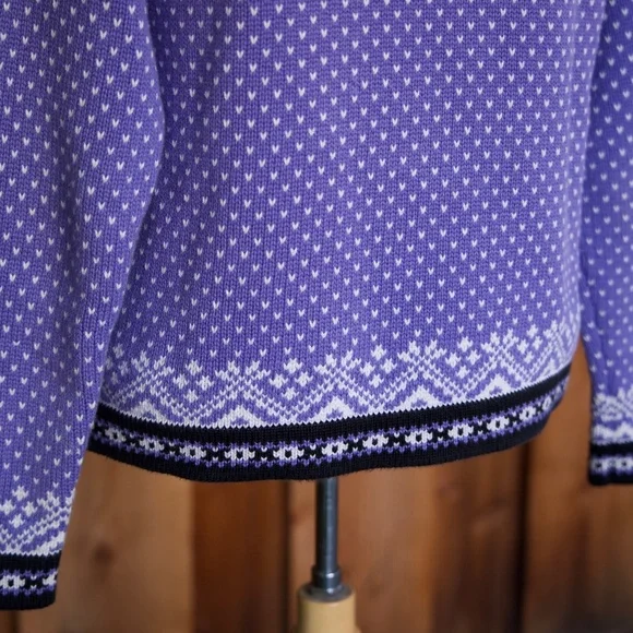 Vintage L.L. Bean 100% Cotton Purple Knitted Fair Isle Nordic Sweater Woman's M - Picture 14 of 15